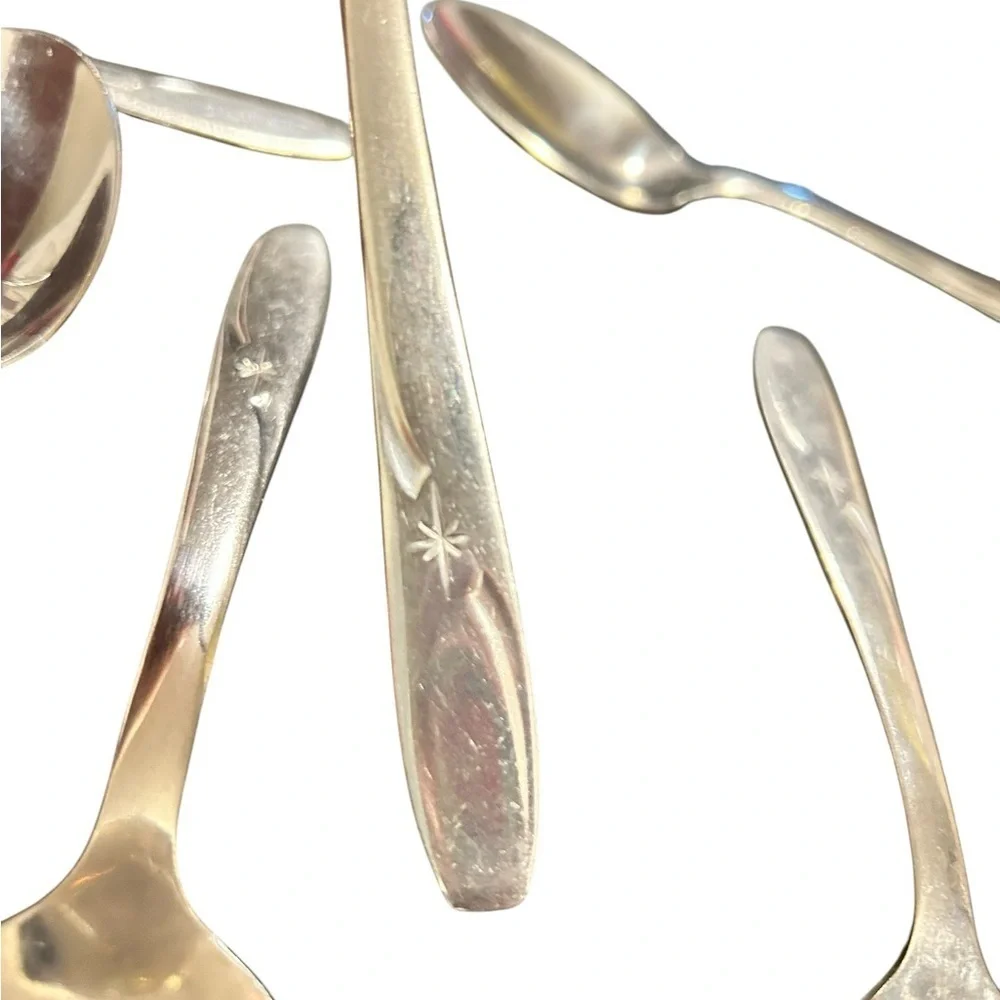 Six ATOMIC STAR Vintage Wallace Serving Soup Spoons 1950’s